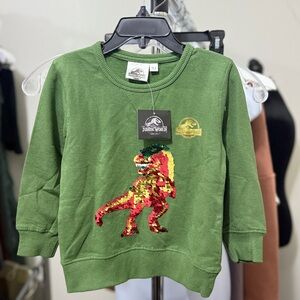 Green Kids Sweatshirt with Dinosaur Design